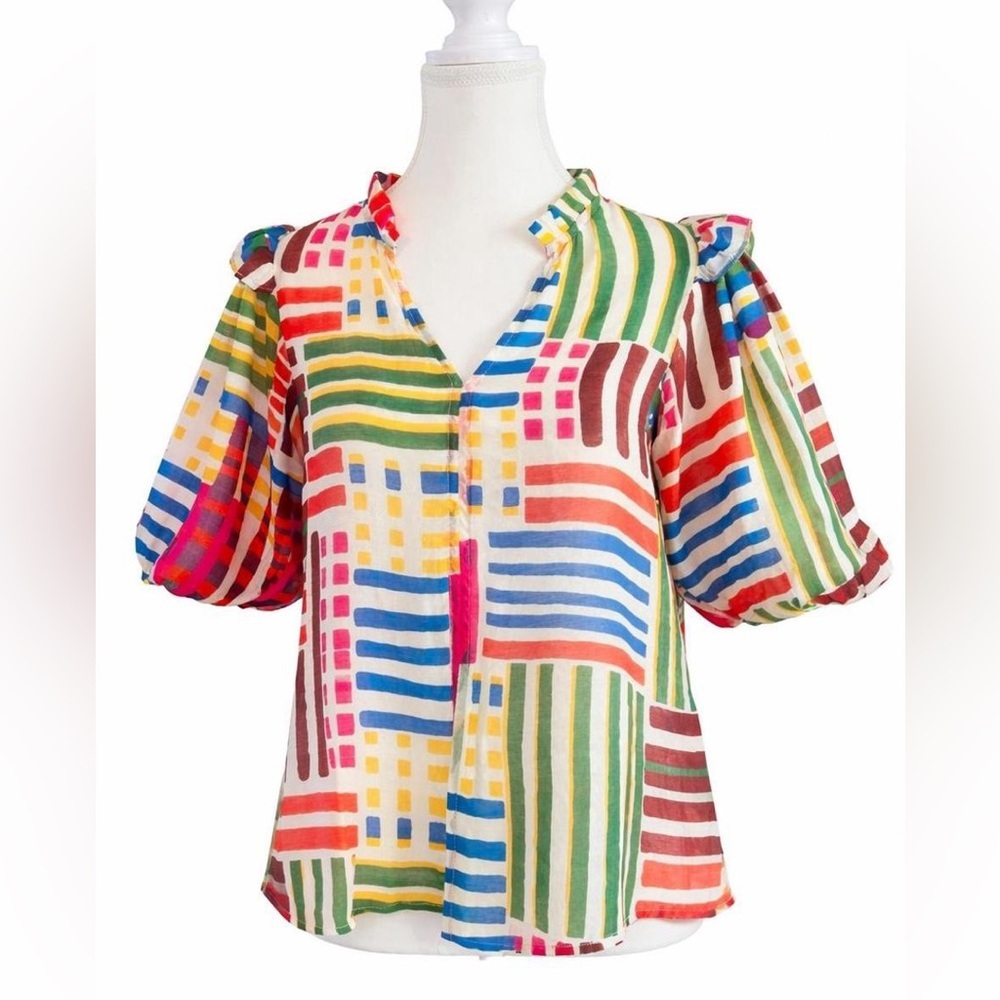 THML Abstract Print Ruffle Sleeve Blouse XS
